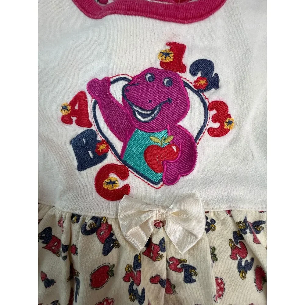Vintage 90s Barney Long Sleeve Shirt Pink White Sweatpants Alphabet Numbers 3T